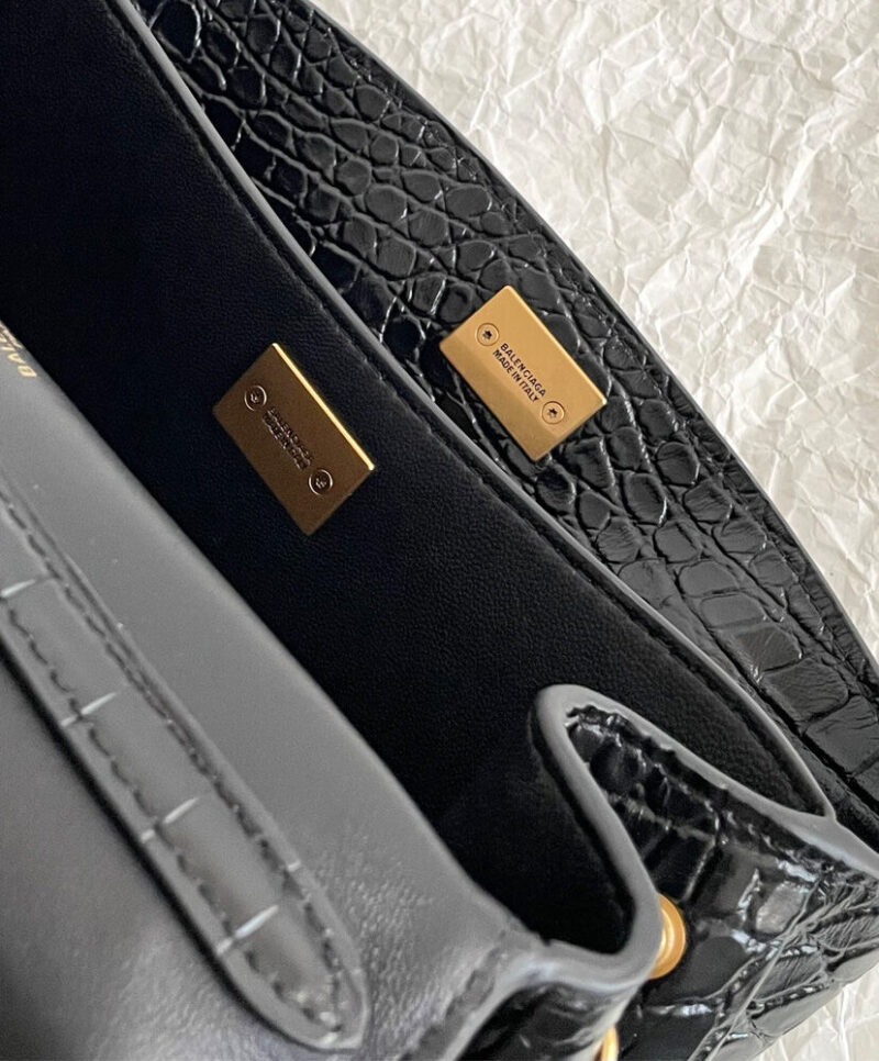 Balenciaga Rodeo Mini Handbag Crocodile Embossed Black